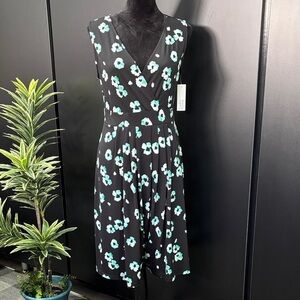 Croft & Barrow & Crossover V-neck, pleated waist front, stretch,aqua poppy print